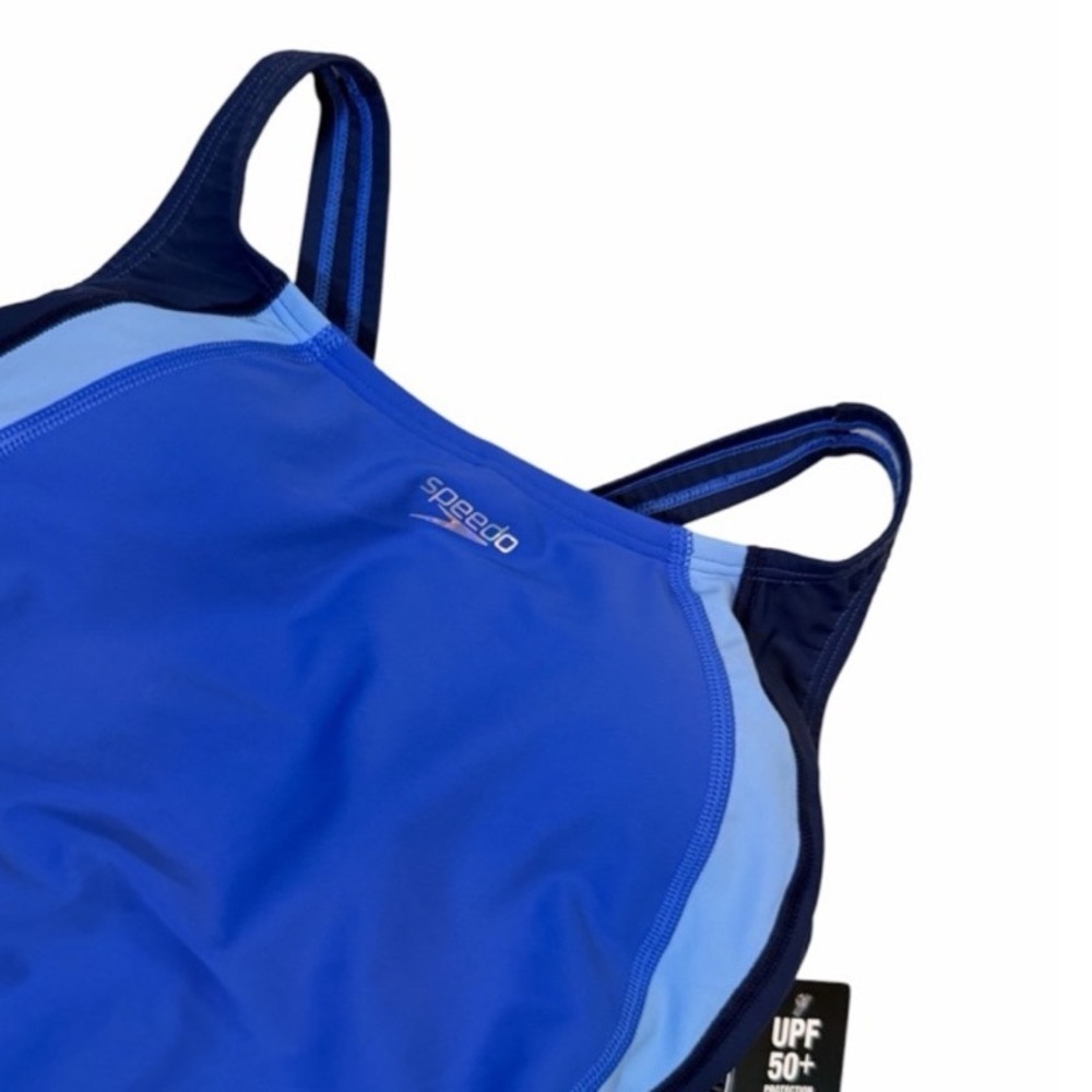 Speedo Womens Blue Colorblock HydroBra Racing Cut One Piece Swimsuit Size 8 NEW - Picture 10 of 14